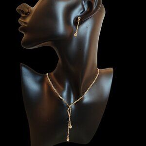 Nine West Gold Tone Crystal Necklace and Earring Set